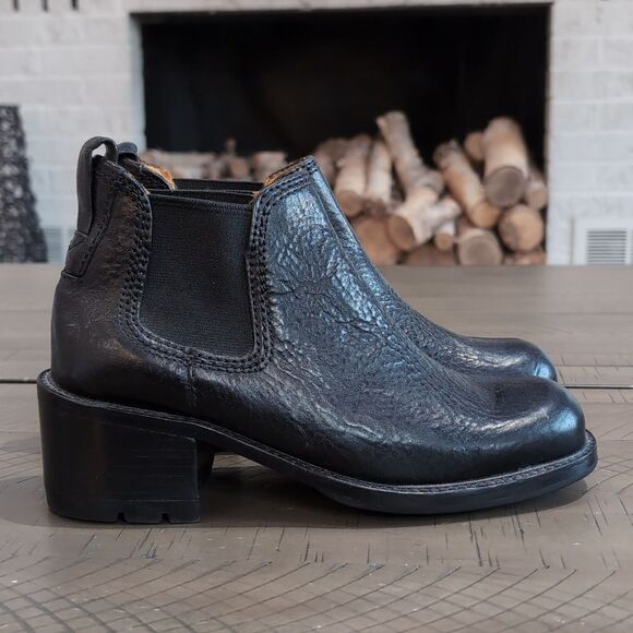 Y2k Cole Haan Black Leather Chunky Wooden Stacked Lug Sole Chelsea  Boot 5.5 - Picture 1 of 14